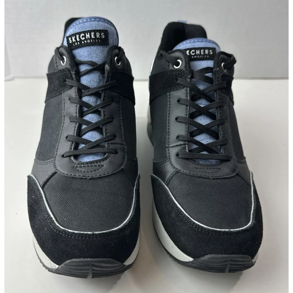Skechers Million High N Fly Wedge Sneakers Women's Size 11 Black Blue Lace Shoes - Picture 14 of 15